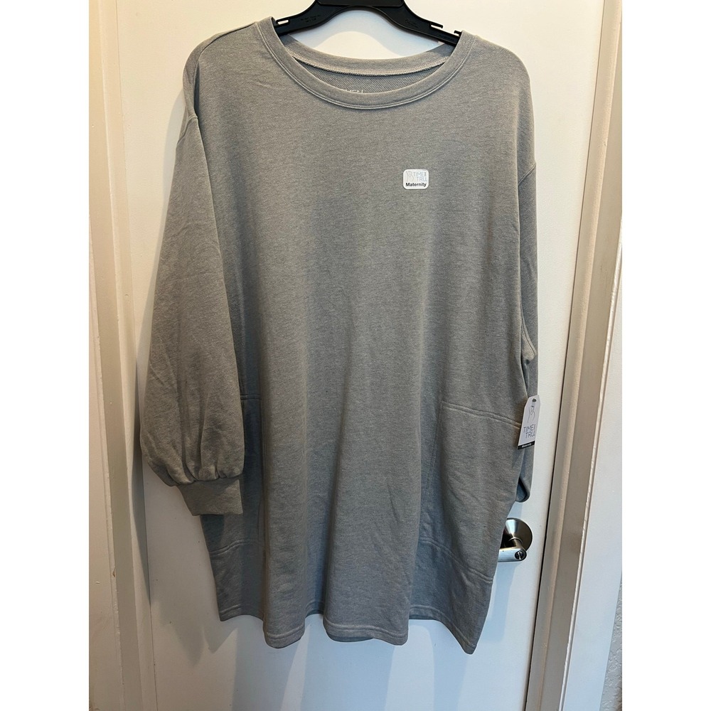 Time & Tru NEW Woman's Maternity French Terry Sweatshirt Dress S/XXL light gray